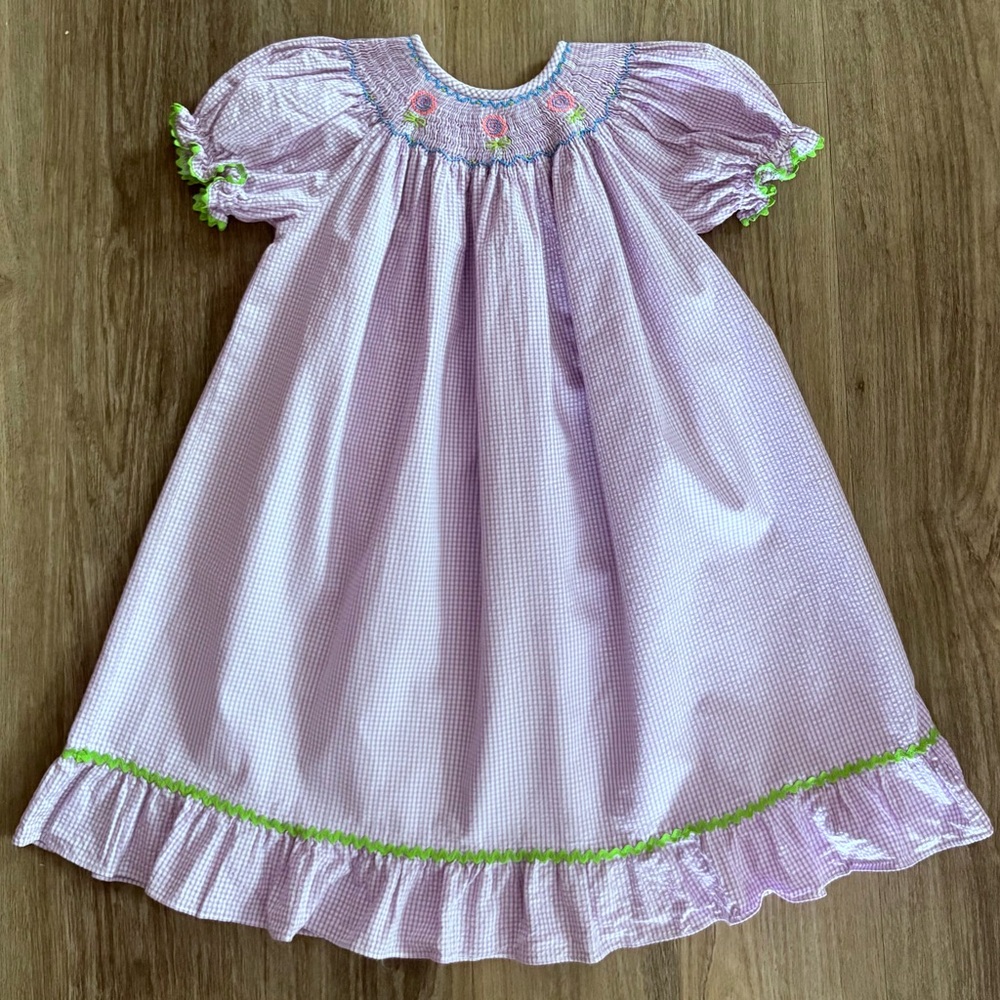 Jack & Jill Smocked Seersucker Flower Dress-size 4T